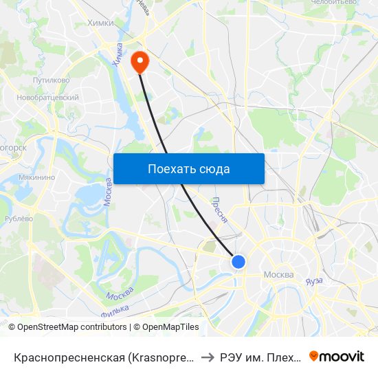 Краснопресненская (Krasnopresnenskaya) to РЭУ им. Плеханова map