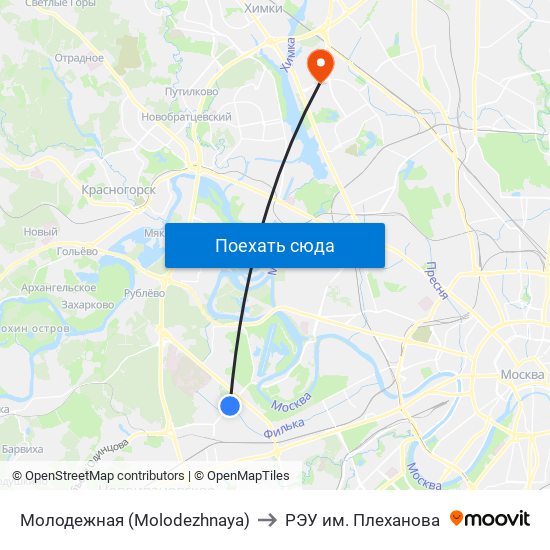 Молодежная (Molodezhnaya) to РЭУ им. Плеханова map