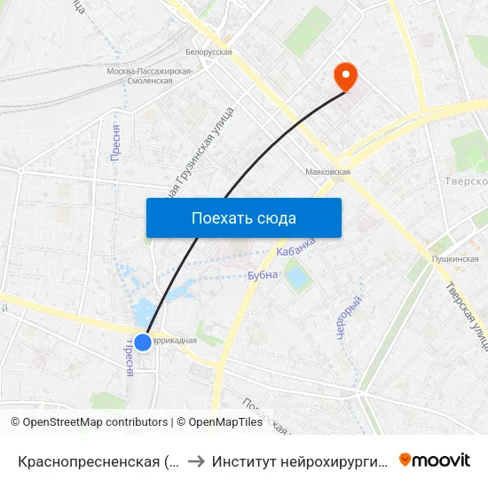 Краснопресненская (Krasnopresnenskaya) to Институт нейрохирургии имени Н.Н. Бурденко map