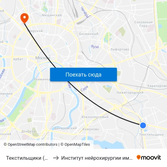 Текстильщики (Tekstilschiki) to Институт нейрохирургии имени Н.Н. Бурденко map
