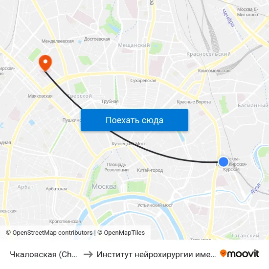 Чкаловская (Chkalovskaya) to Институт нейрохирургии имени Н.Н. Бурденко map