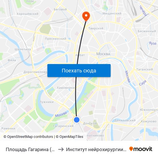 Площадь Гагарина (Ploschad Gagarina) to Институт нейрохирургии имени Н.Н. Бурденко map