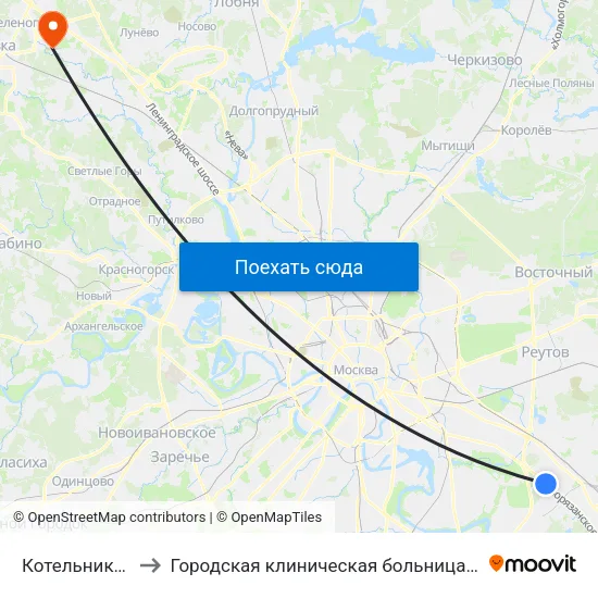 Котельники (Kotelniki) to Городская клиническая больница имени М.П. Кончаловского map