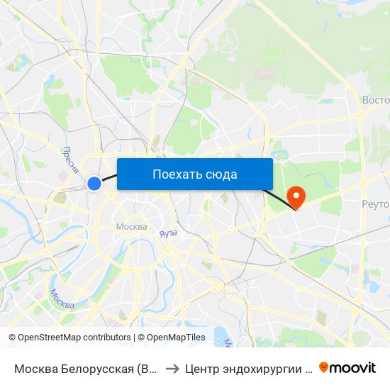 Москва Белорусская (Belorussky Station) to Центр эндохирургии и литотрипсии map