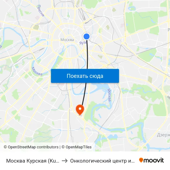Москва Курская (Kursky Station) to Онкологический центр им. Н.Н.Блохина map