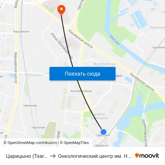 Царицыно (Tsaritsyno) to Онкологический центр им. Н.Н.Блохина map