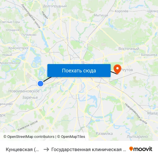 Кунцевская (Kuntsevskaya) to Государственная клиническая больница им Е. О. Мухина map