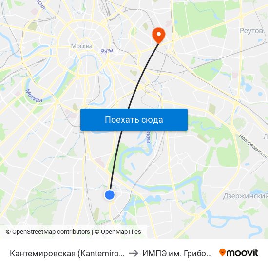 Кантемировская (Kantemirovskaya) to ИМПЭ им. Грибоедова map