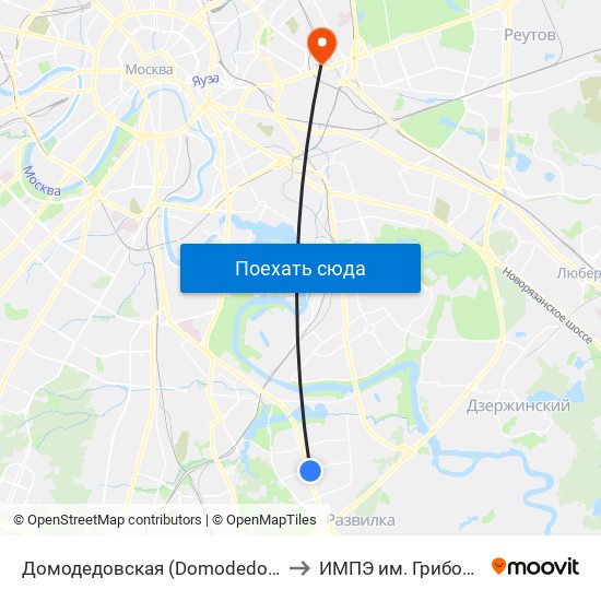 Домодедовская (Domodedovskaya) to ИМПЭ им. Грибоедова map