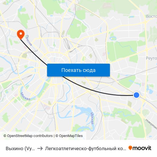 Выхино (Vykhino) to Легкоатлетическо-футбольный комплекс ЦСКА map