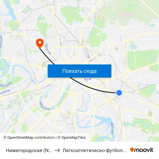 Нижегородская (Nizhegorodskaya) to Легкоатлетическо-футбольный комплекс ЦСКА map