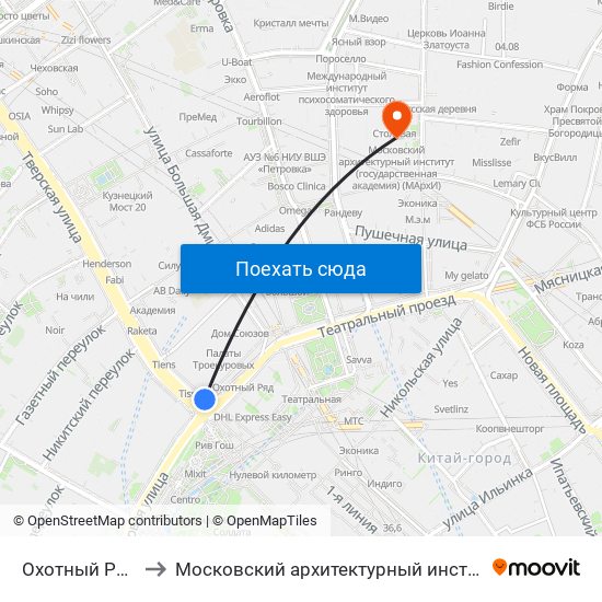 Охотный Ряд (Okhotny Ryad) to Московский архитектурный институт (государственная академия) (МАрхИ) map