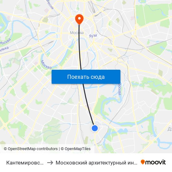 Кантемировская (Kantemirovskaya) to Московский архитектурный институт (государственная академия) (МАрхИ) map