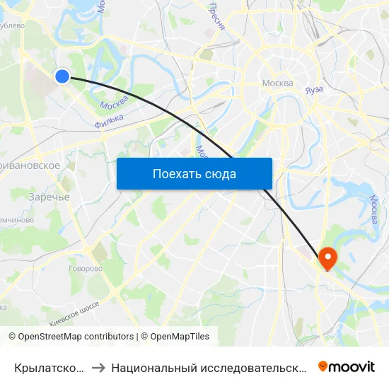 Крылатское (Krylatskoe) to Национальный исследовательский ядерный университет «МИФИ» map