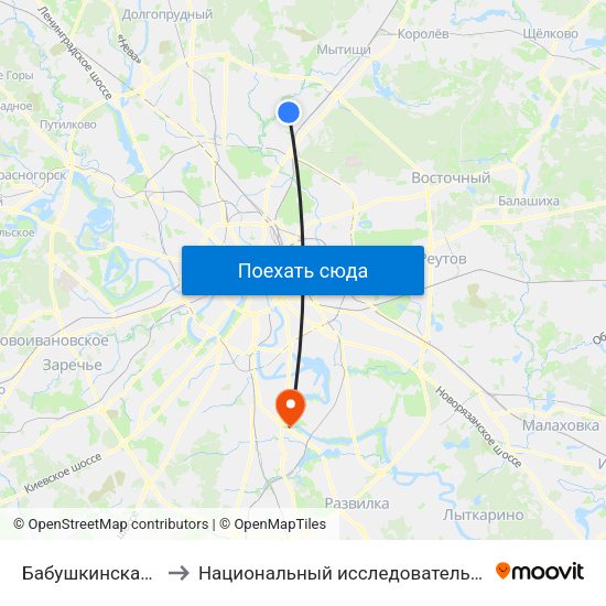 Бабушкинская (Babushkinskaya) to Национальный исследовательский ядерный университет «МИФИ» map
