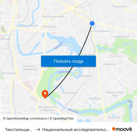 Текстильщики (Tekstilschiki) to Национальный исследовательский ядерный университет «МИФИ» map