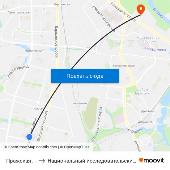 Пражская (Prazhskaya) to Национальный исследовательский ядерный университет «МИФИ» map