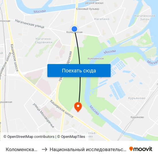 Коломенская (Kolomenskaya) to Национальный исследовательский ядерный университет «МИФИ» map