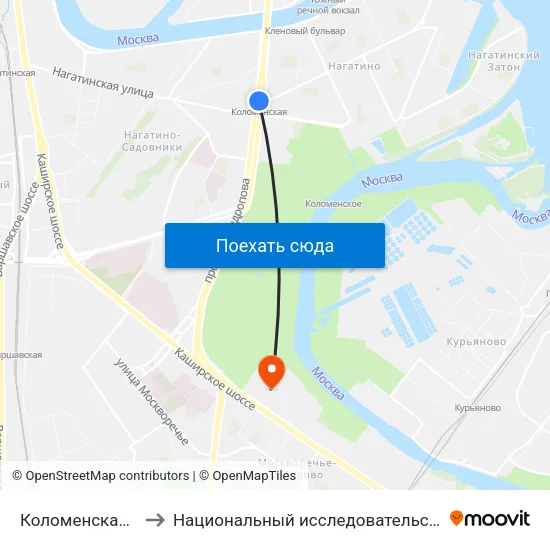 Коломенская (Kolomenskaya) to Национальный исследовательский ядерный университет «МИФИ» map
