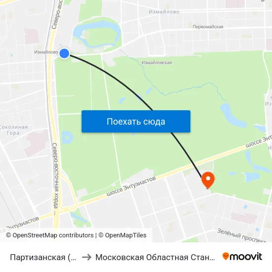Партизанская (Partizanskaya) to Московская Областная Станция Переливания Крови map