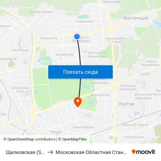 Щелковская (Schelkovskaya) to Московская Областная Станция Переливания Крови map