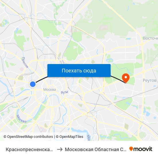 Краснопресненская (Krasnopresnenskaya) to Московская Областная Станция Переливания Крови map