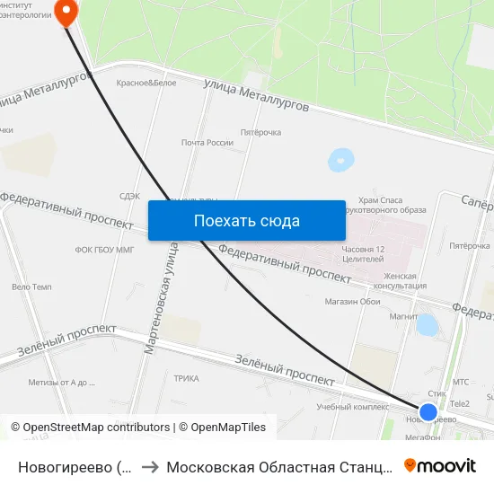 Новогиреево (Novogireevo) to Московская Областная Станция Переливания Крови map