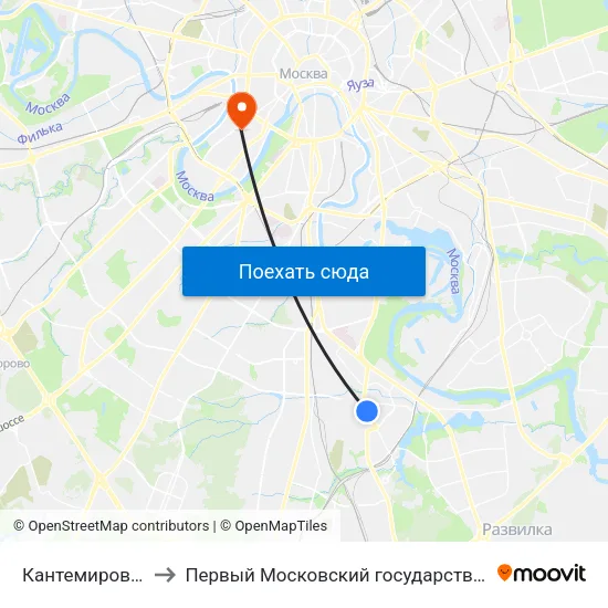 Кантемировская (Kantemirovskaya) to Первый Московский государственный медицинский университет им. И. М. Сеченова map
