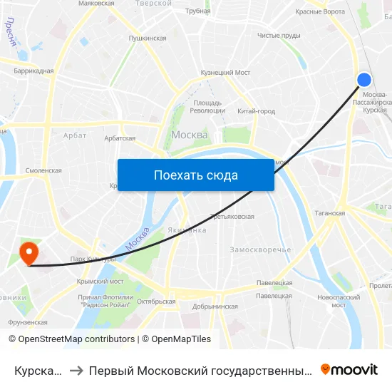 Курская (Kurskaya) to Первый Московский государственный медицинский университет им. И. М. Сеченова map