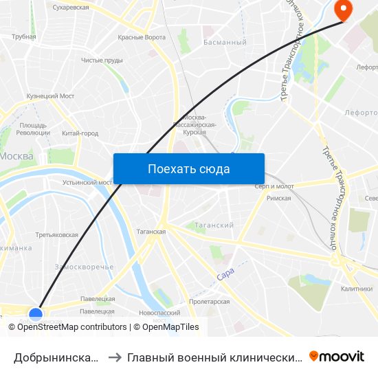 Добрынинская (Dobryninskaya) to Главный военный клинический госпиталь им. Н.Н. Бурденко map