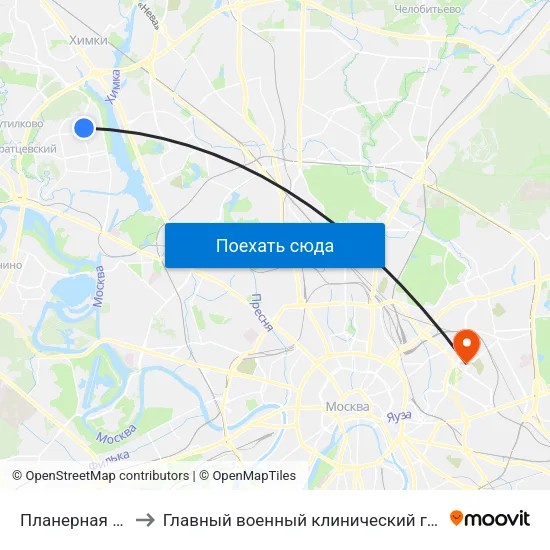 Планерная (Planernaya) to Главный военный клинический госпиталь им. Н.Н. Бурденко map