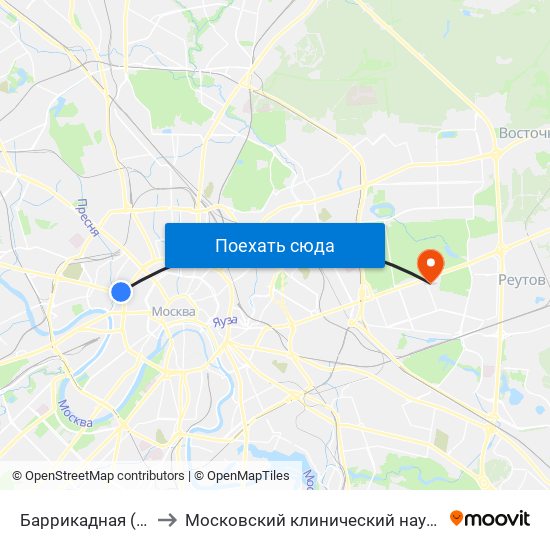 Баррикадная (Barrikadnaya) to Московский клинический научно-практический центр map