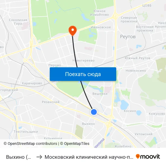 Выхино (Vykhino) to Московский клинический научно-практический центр map