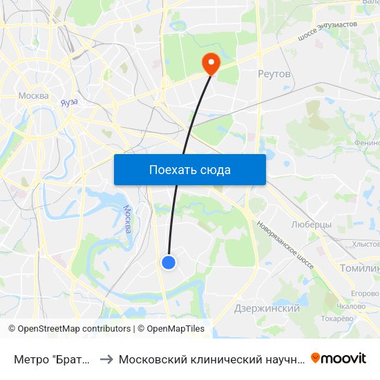 Метро "Братиславская" to Московский клинический научно-практический центр map