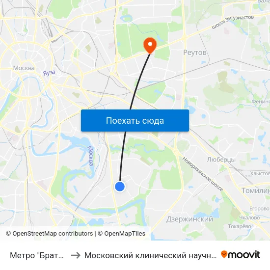 Метро "Братиславская" to Московский клинический научно-практический центр map