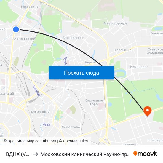 ВДНХ (VDNKh) to Московский клинический научно-практический центр map