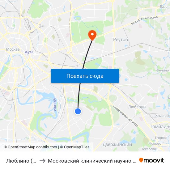 Люблино (Lyublino) to Московский клинический научно-практический центр map