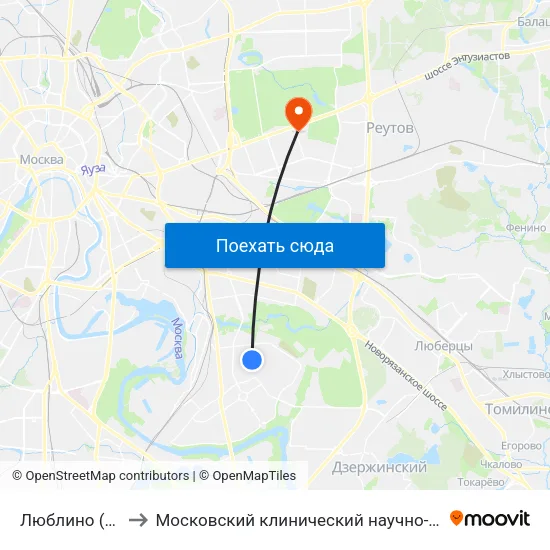Люблино (Lyublino) to Московский клинический научно-практический центр map