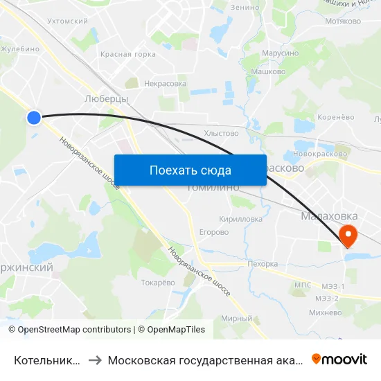 Котельники (Kotelniki) to Московская государственная академия физической культуры map