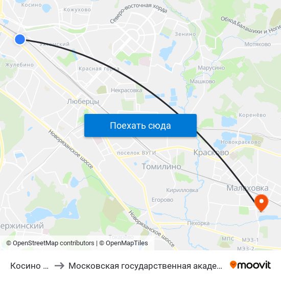 Косино (Kosino) to Московская государственная академия физической культуры map