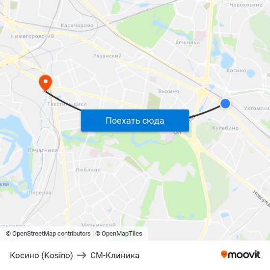 Косино (Kosino) to СМ-Клиника map