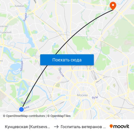 Кунцевская (Kuntsevskaya) to Госпиталь ветеранов войн map