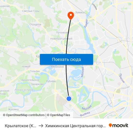 Крылатское (Krylatskoe) to Химкинская Центральная городская больница map