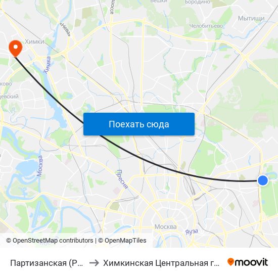 Партизанская (Partizanskaya) to Химкинская Центральная городская больница map