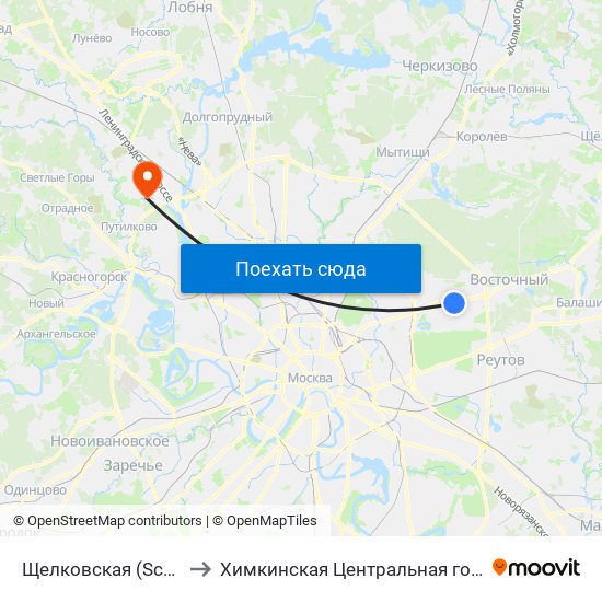 Щелковская (Schelkovskaya) to Химкинская Центральная городская больница map
