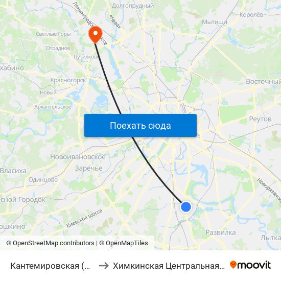 Кантемировская (Kantemirovskaya) to Химкинская Центральная городская больница map