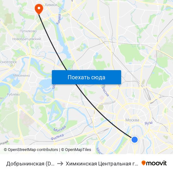 Добрынинская (Dobryninskaya) to Химкинская Центральная городская больница map