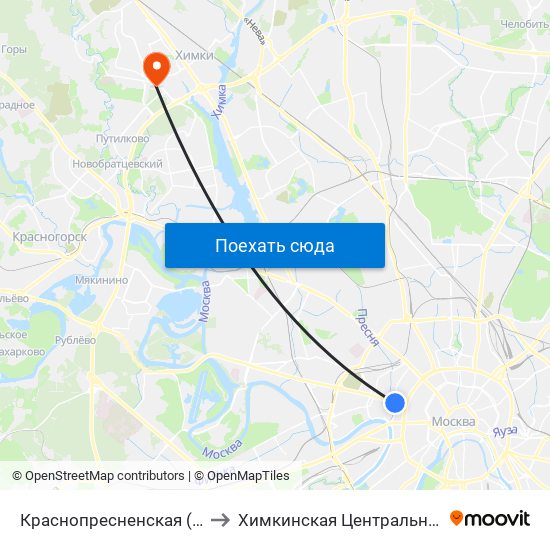 Краснопресненская (Krasnopresnenskaya) to Химкинская Центральная городская больница map