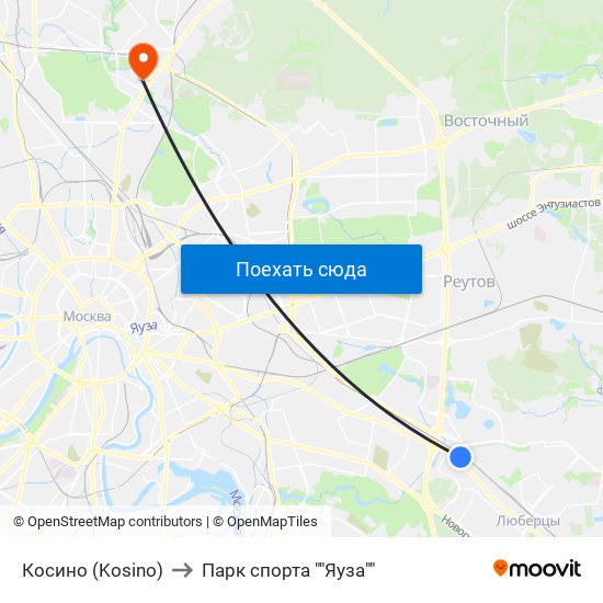 Косино (Kosino) to Парк спорта ""Яуза"" map