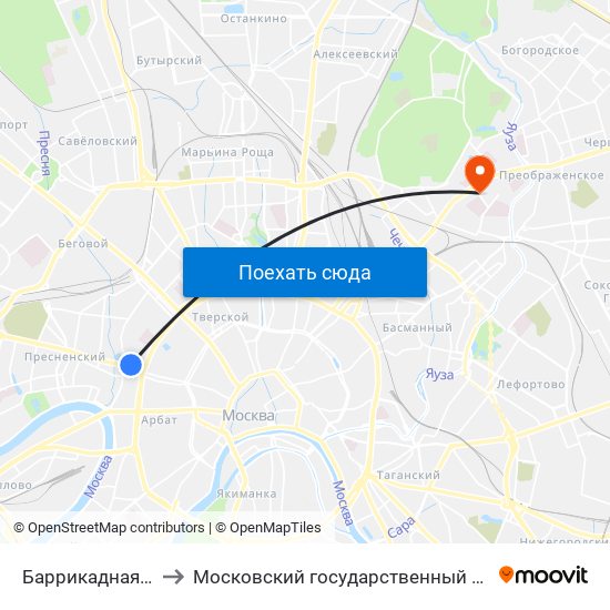 Баррикадная (Barrikadnaya) to Московский государственный лингвистический университет map